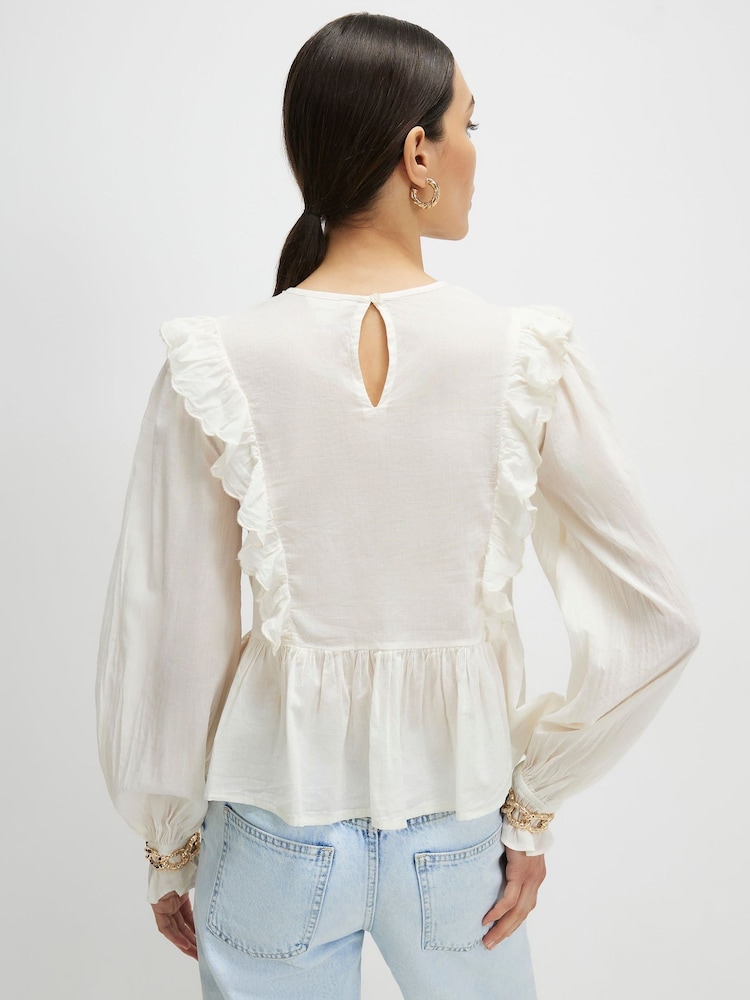 River Island Cream Cutwork Ruffle Blouse - Image 4 of 4