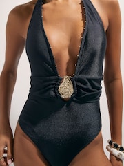 River Island Black Hardwear Plunge Swimsuit - Image 4 of 4