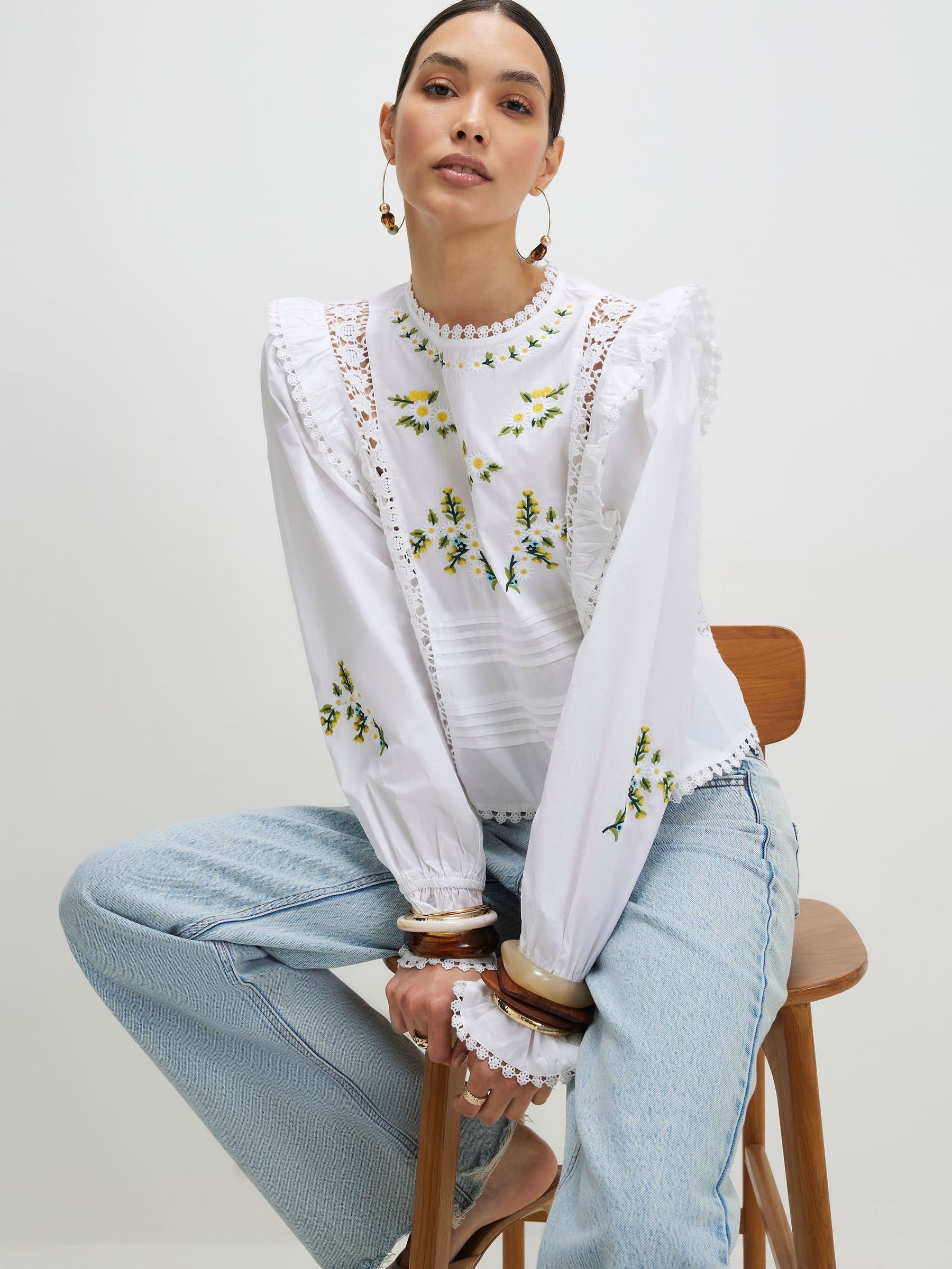 Buy River Island White Daisy Embriodery Frill Blouse from Next USA