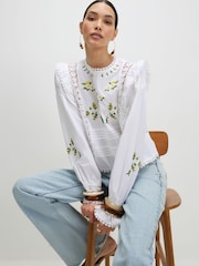 River Island White Daisy Embriodery Frill Blouse - Image 1 of 4