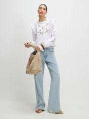 River Island White Daisy Embriodery Frill Blouse - Image 3 of 4