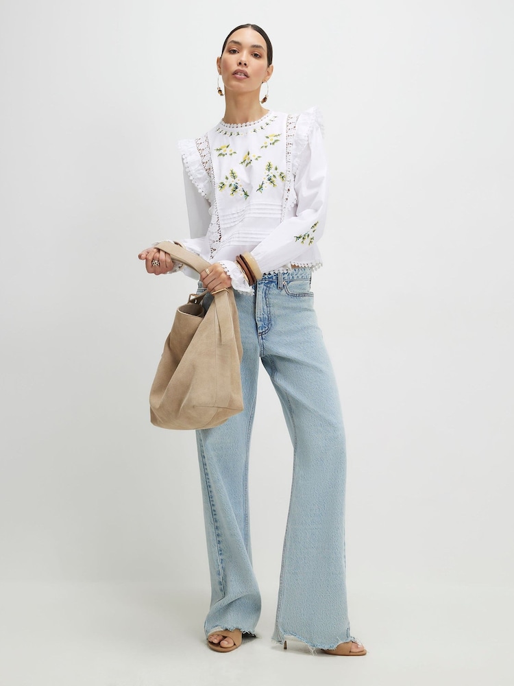 Buy River Island White Daisy Embriodery Frill Blouse from the Next