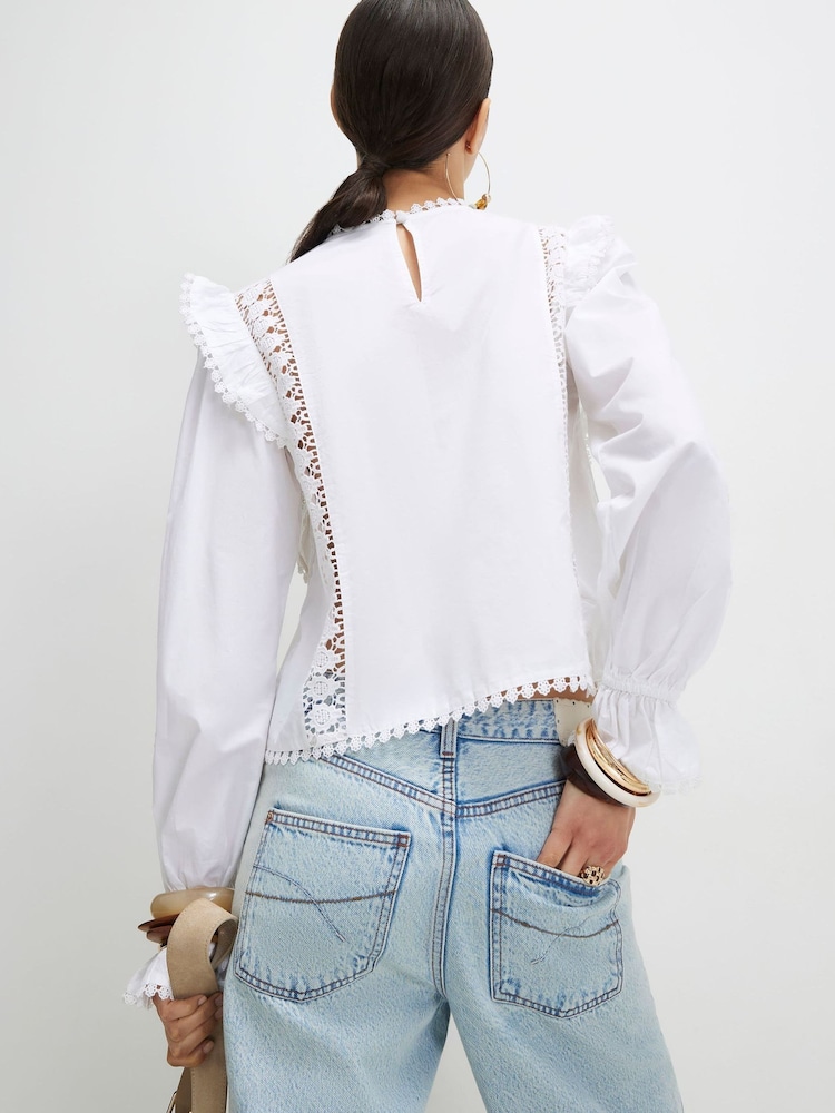 River Island White Daisy Embriodery Frill Blouse - Image 4 of 4