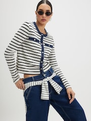River Island White Stripe Denim Hybrid Cardigan - Image 1 of 4