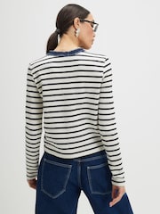 River Island White Stripe Denim Hybrid Cardigan - Image 2 of 4