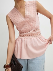 River Island Pink Crochet V-Neck Tie Back Top - Image 4 of 4