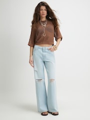 River Island Brown Open Knit Short Sleeve Top - Image 4 of 4