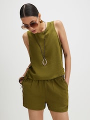 River Island Green Sleeveless Linen Blend Tank Top - Image 1 of 4
