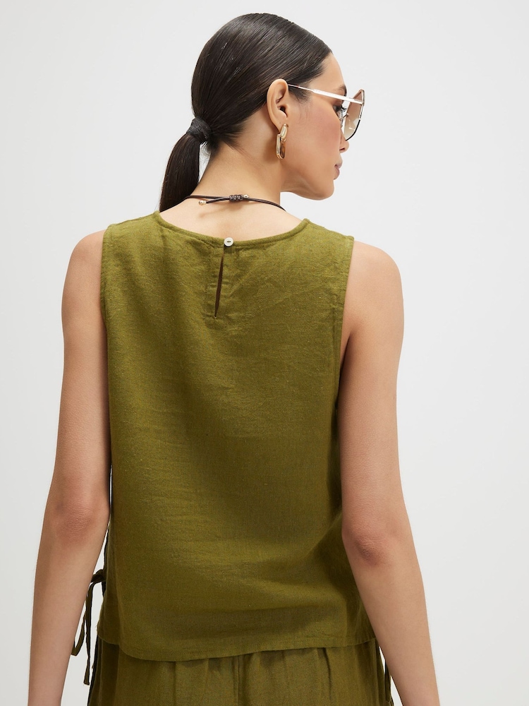 River Island Green Sleeveless Linen Blend Tank Top - Image 2 of 4
