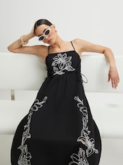 River Island Black Cutwork Tie Side Midi Dress - Image 1 of 4