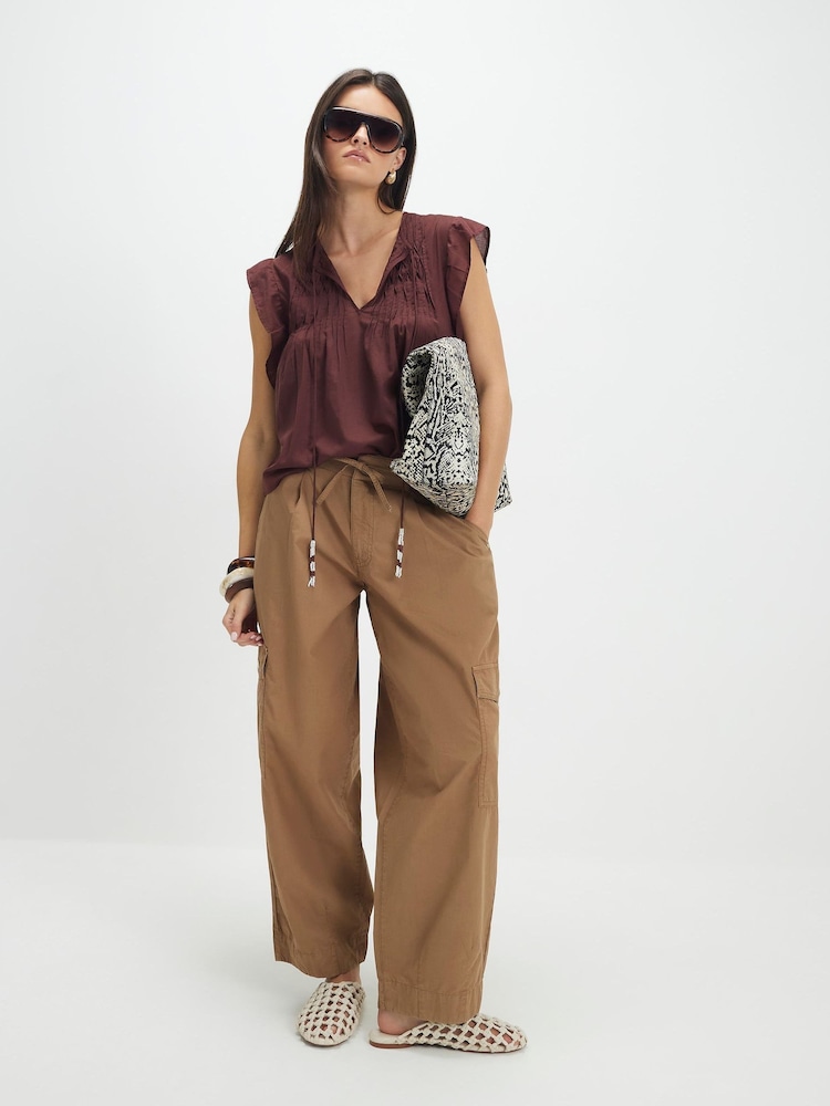 River Island Brown Shirred Tie Neck Top - Image 2 of 4