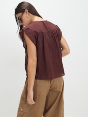 River Island Brown Shirred Tie Neck Top - Image 4 of 4
