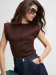 River Island Brown Grown On Sleeve Fitted Knit Top - Image 1 of 4