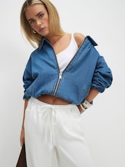 River Island White Petite Pull On Denim Wide leg Jogger - Image 2 of 4