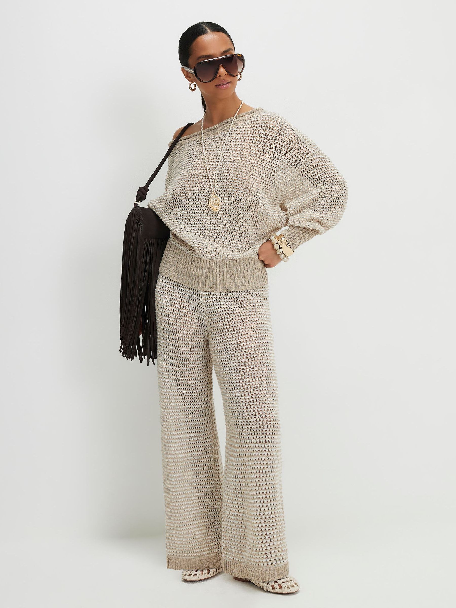 Buy River Island Natural Petite Open Stitch One Shoulder Knit Top