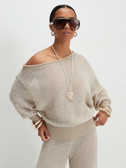 River Island Natural Petite Open Stitch One Shoulder Knit Top - Image 2 of 4
