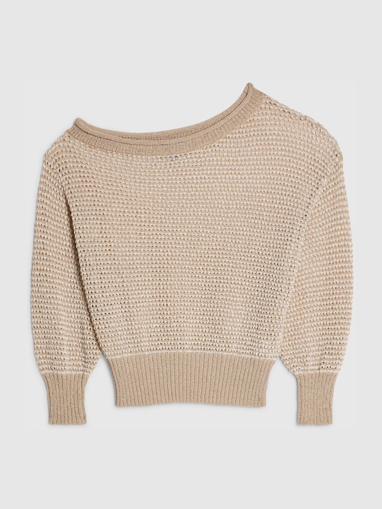 River Island Natural Petite Open Stitch One Shoulder Knit Top - Image 4 of 4