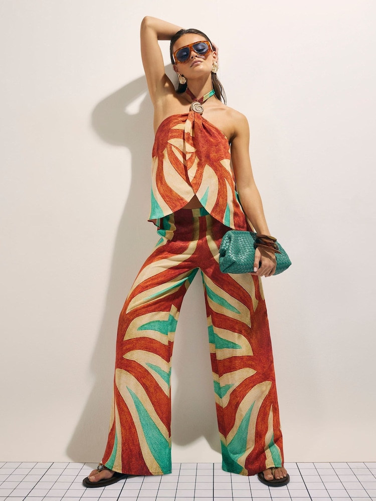 River Island Brown Swirl Print Trousers - Image 1 of 4