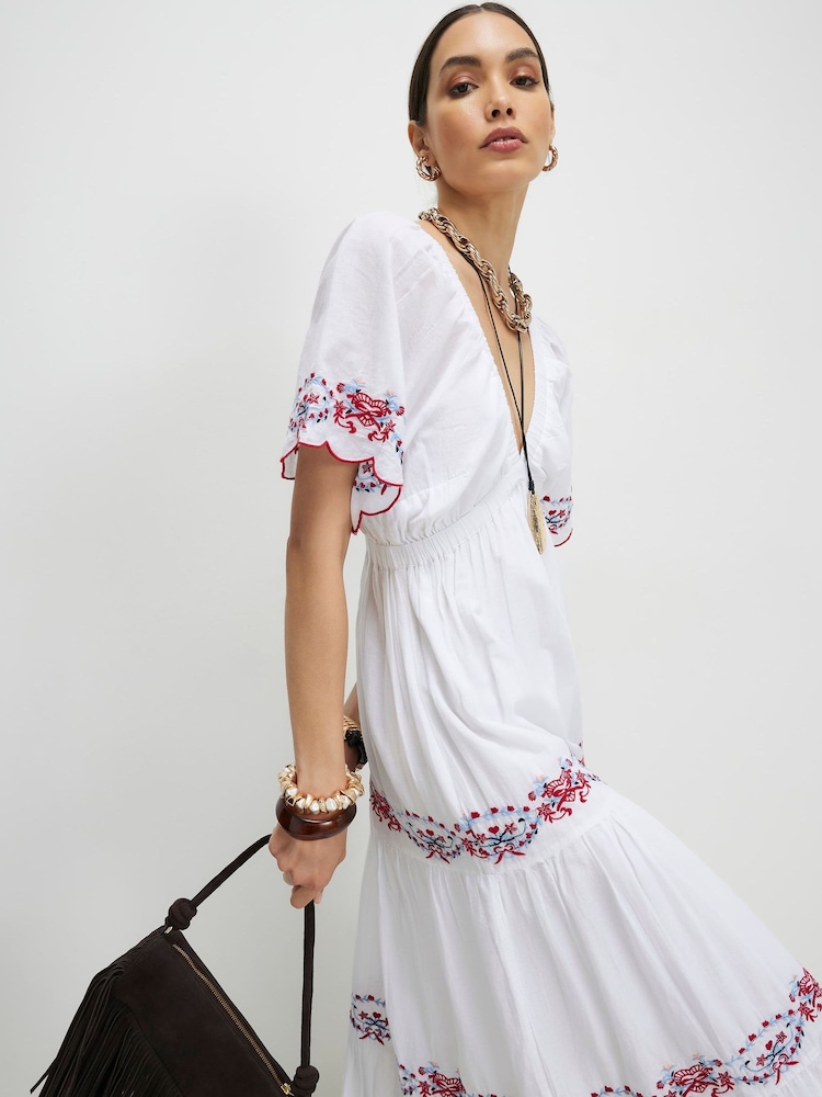 River Island White Embriodered V-Neck Maxi Dress - Image 2 of 4