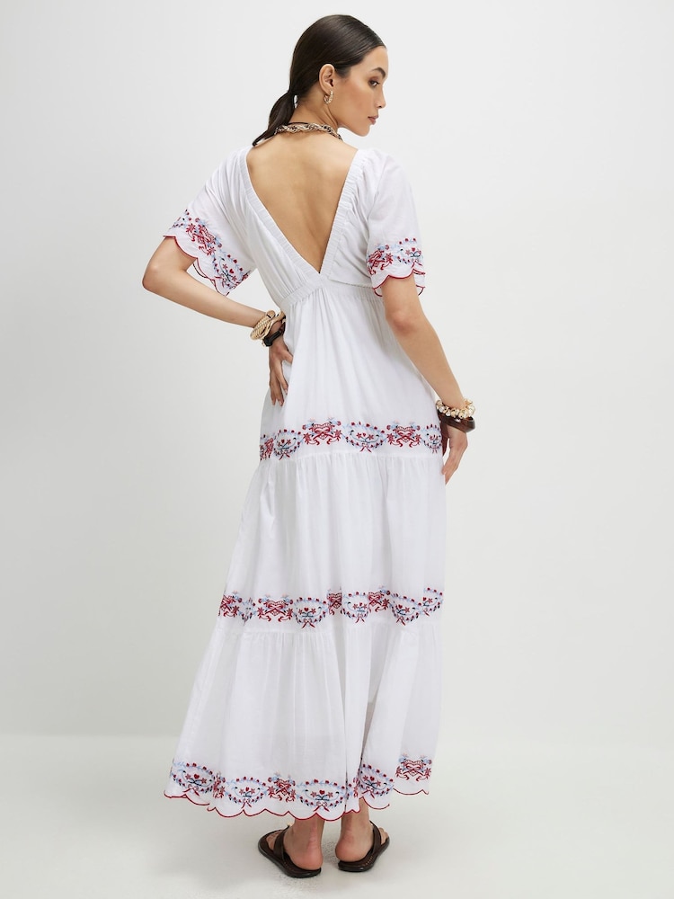 River Island White Embriodered V-Neck Maxi Dress - Image 4 of 4