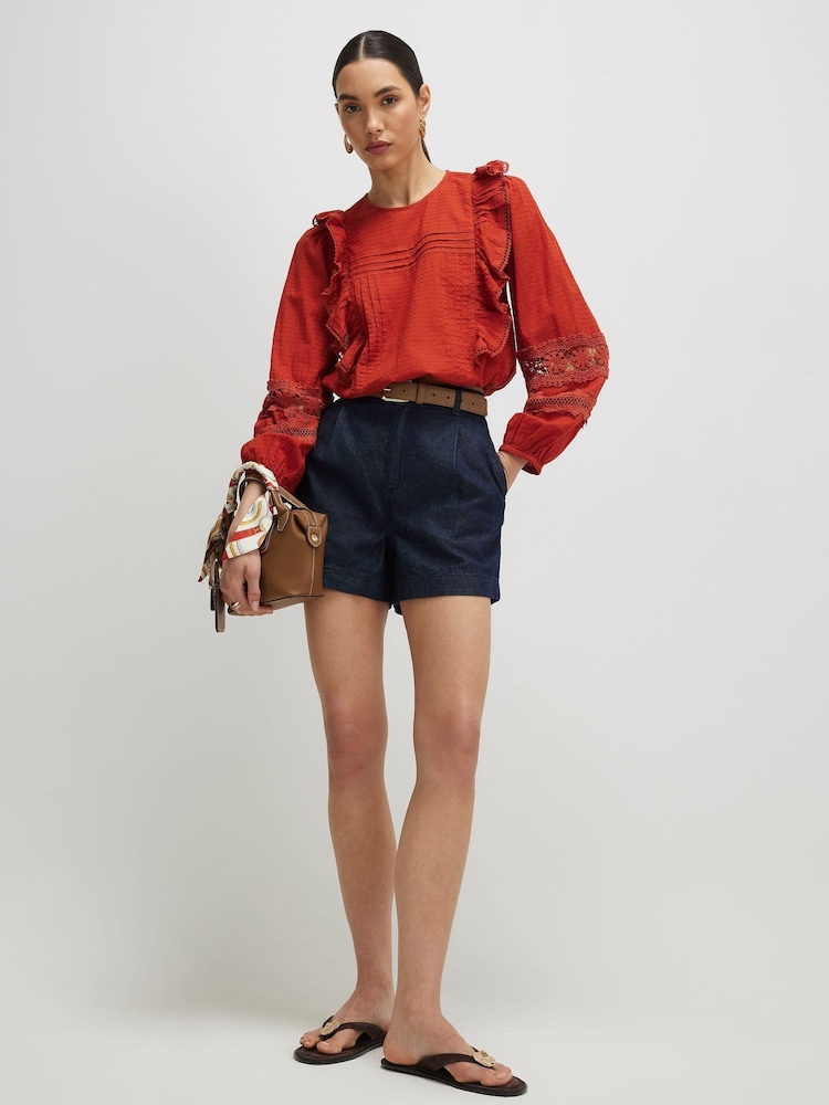 River Island Blue Tailored Longline Denim Shorts - Image 1 of 4 River Island Blue Tailored Longline Denim Shorts - Image 1 of 4
