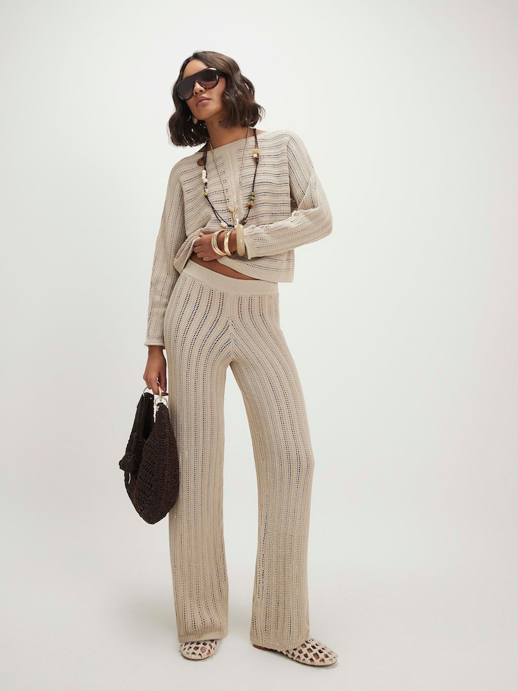 River Island Natural Tape Yarn Knitted Wide Leg Jogger - Image 1 of 4