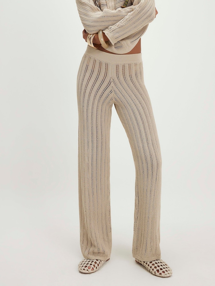 River Island Natural Tape Yarn Knitted Wide Leg Jogger - Image 2 of 4