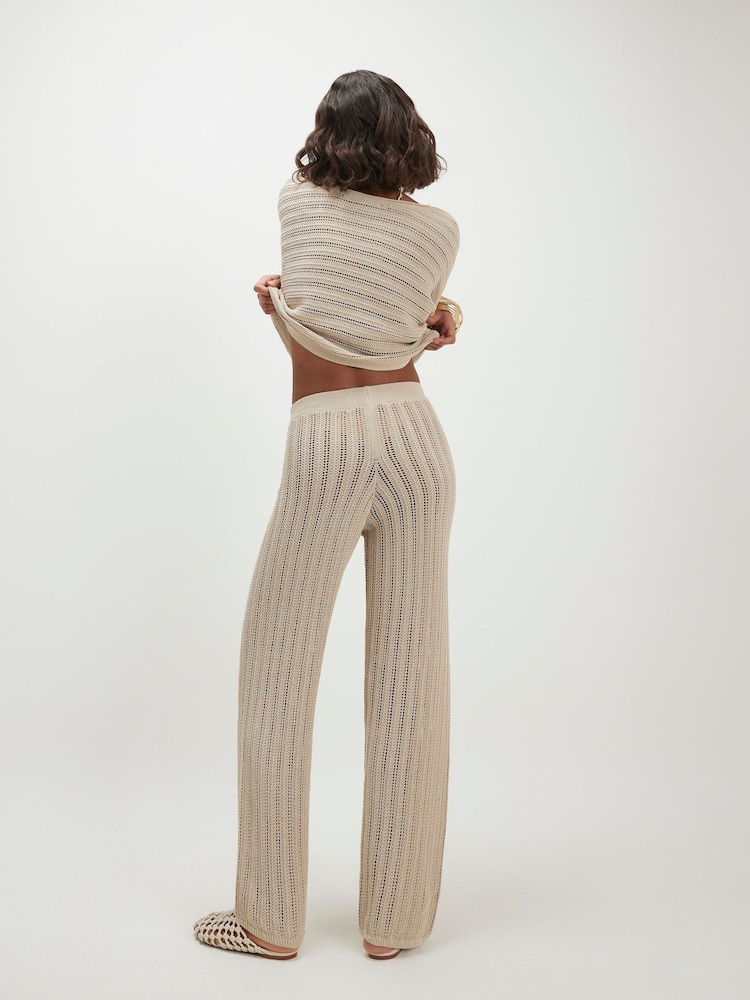 River Island Natural Tape Yarn Knitted Wide Leg Jogger - Image 4 of 4