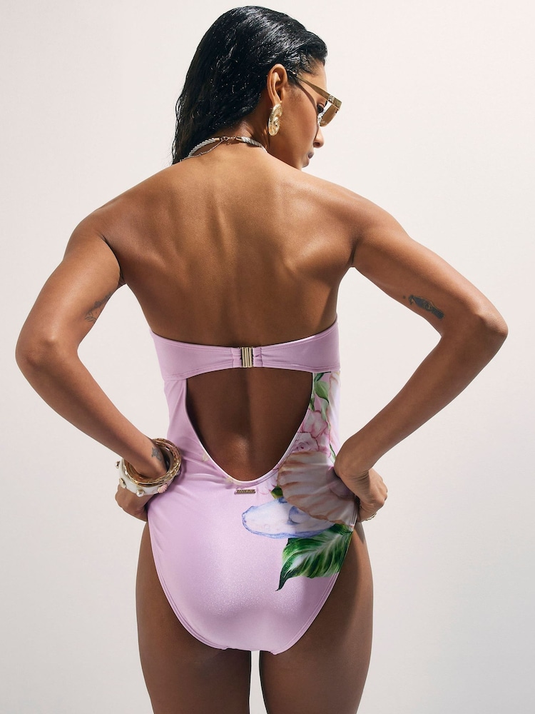 River Island Pink Lotus Print Bandeau Swimsuit - Image 4 of 4