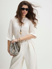 River Island White Open Knit Short Sleeve Top - Image 3 of 4