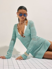 River Island Metallic Knitted Mini Dress - 画像 1 / 4