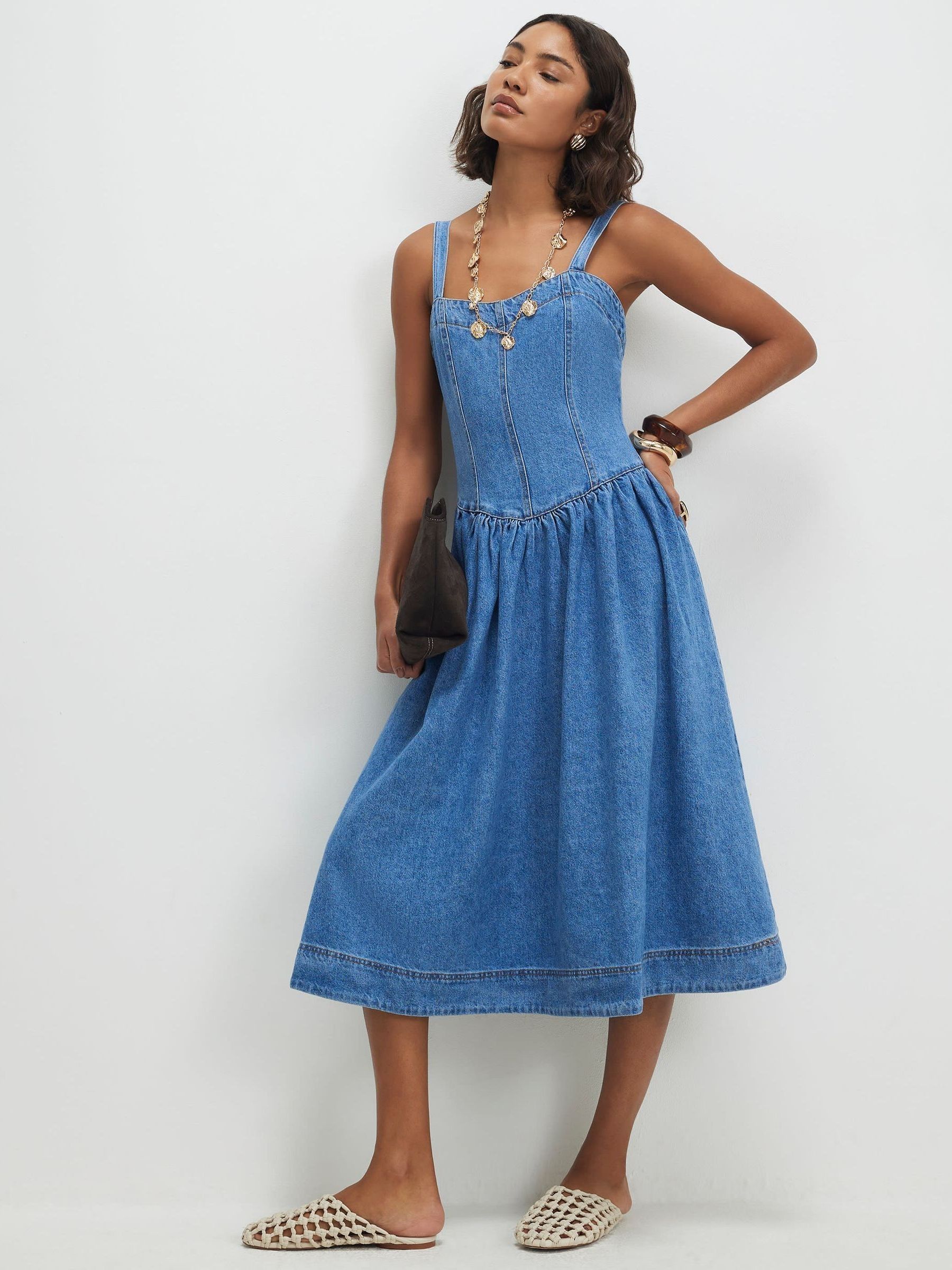 Buy River Island Blue Seamed Denim Midi Dress from Next USA