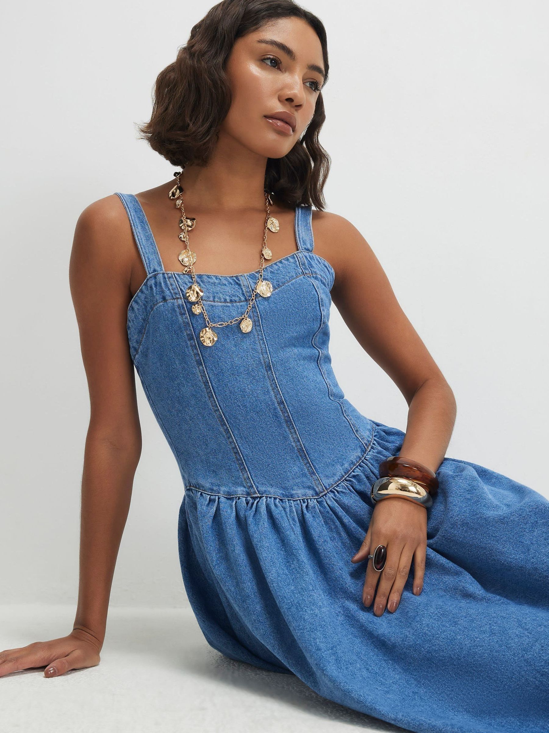 Buy River Island Blue Seamed Denim Midi Dress from Next USA