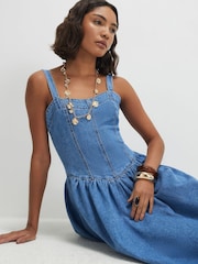 River Island Blue Seamed Denim Midi Dress - Image 3 of 4