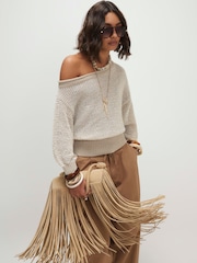 River Island Natural Open Stitch One Shoulder Knit Top - Image 1 of 4
