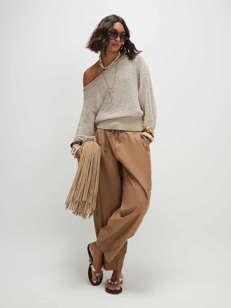 River Island Natural Open Stitch One Shoulder Knit Top - Image 2 of 4