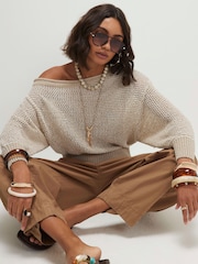 River Island Natural Open Stitch One Shoulder Knit Top - Image 3 of 4