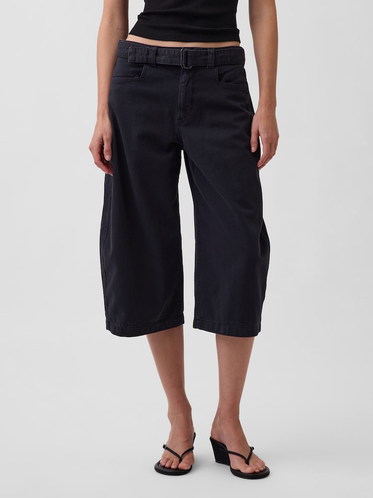 Schwarz - Gap Mid Rise Belted Culotte Barrel Trousers - Bild 2 von 5