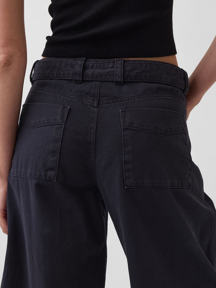 Schwarz - Gap Mid Rise Belted Culotte Barrel Trousers - Bild 5 von 5