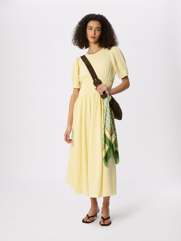 Whistles Yellow Gathered Textured Midi Dress - Image 1 of 5 Whistles Yellow Gathered Textured Midi Dress - Image 1 of 5