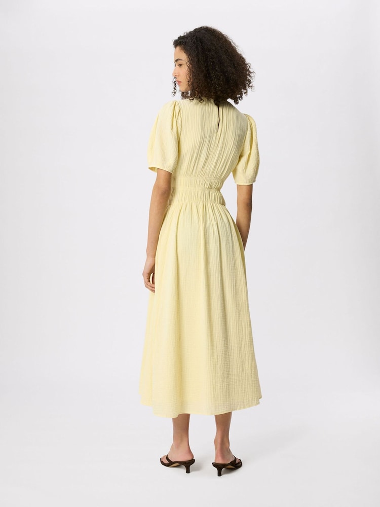 Whistles Yellow Gathered Textured Midi Dress - Image 2 of 5 Whistles Yellow Gathered Textured Midi Dress - Image 2 of 5