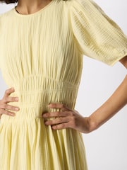 Whistles Yellow Gathered Textured Midi Dress - Image 4 of 5