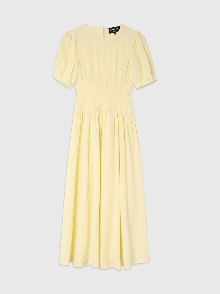 Whistles Yellow Gathered Textured Midi Dress - Image 5 of 5 Whistles Yellow Gathered Textured Midi Dress - Image 5 of 5