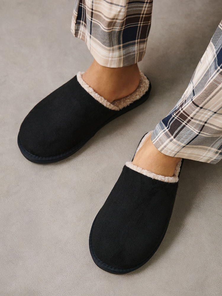 Black Microsuede Mule Slippers - Image 1 of 7 Black Microsuede Mule Slippers - Image 1 of 7