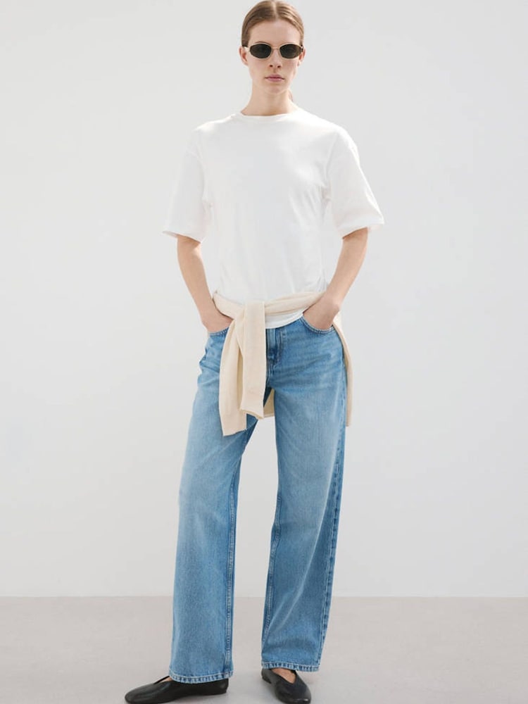 Mango White Cotton Blend Crew Neck T-Shirt - Image 1 of 7