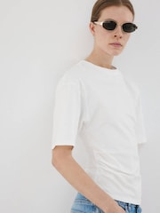Mango White Cotton Blend Crew Neck T-Shirt - Image 3 of 7
