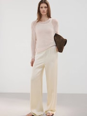 Mango Cream Satin Wide Leg Trousers - Image 1 of 7