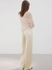 Mango Cream Satin Wide Leg Trousers - Image 2 of 7