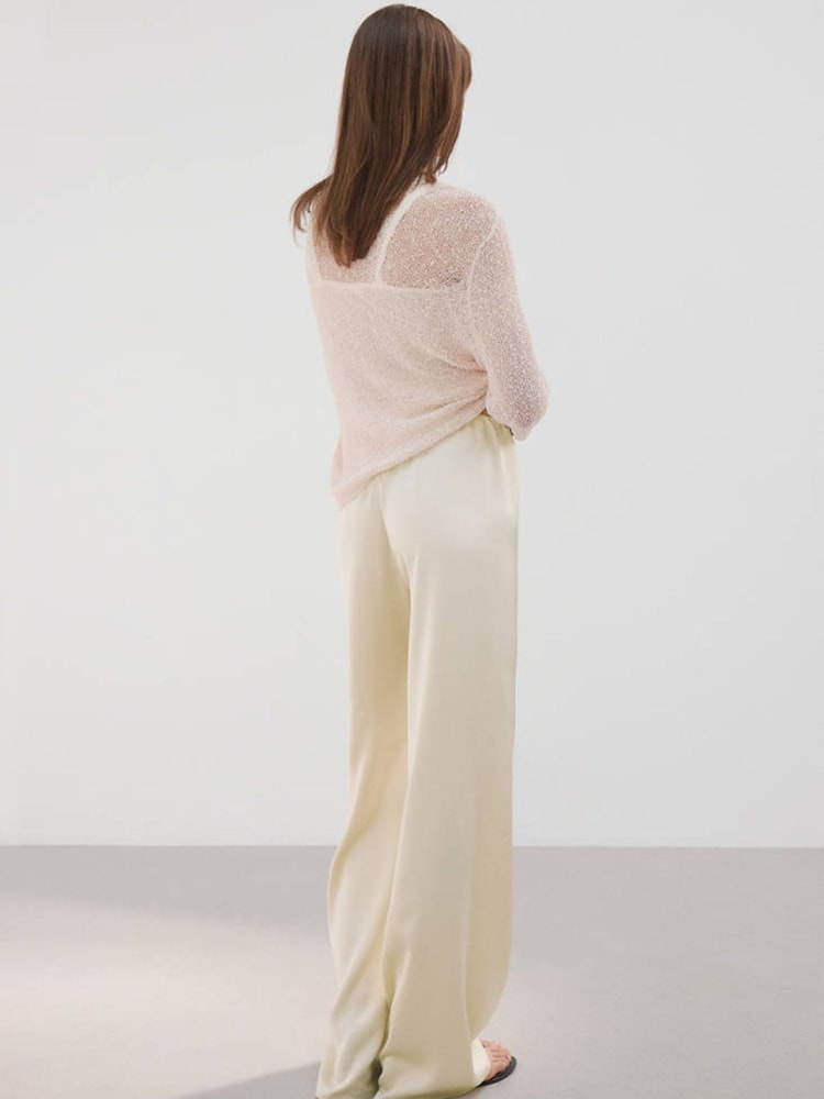 Mango Cream Satin Wide Leg Trousers - Image 2 of 7
