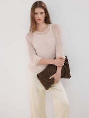 Mango Cream Satin Wide Leg Trousers - Image 4 of 7